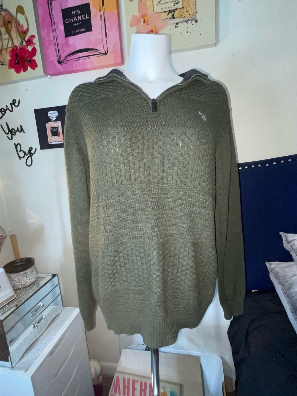 U.S. Polo Assn. Olive Green Zip-Neck Knit Sweater